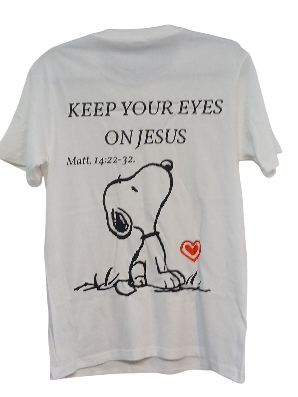 Peanuts - Snoopy Praying Matthew 14:22- 32 Short Sleeve, Crew Neck, 100% Cotton